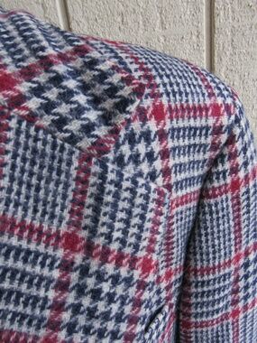 Wallach Houndstooth Blazer Jacket Men's 42R Vtg Red White Blue Metal Buttons